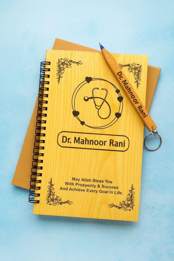 Personalized Wooden Diary Set Custom Engraved Name with Pen